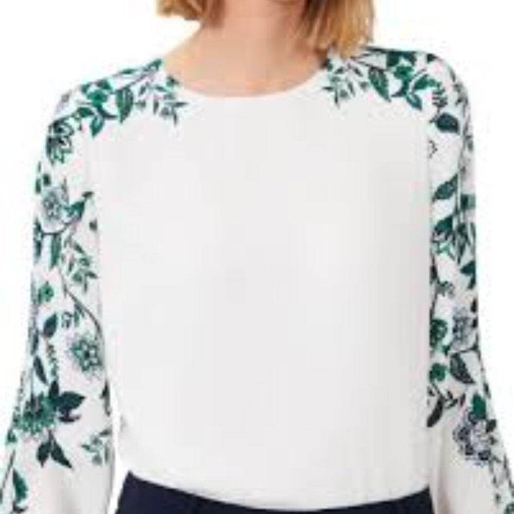 Hobbs London Zoey Floral Long Sleeve Blouse 4 Cream Green